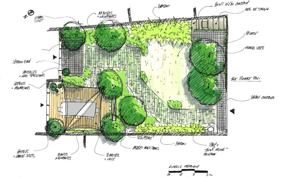 plan de terrasse par Les Jardins d'Alexandre illustrant l'article de Fifty Bees